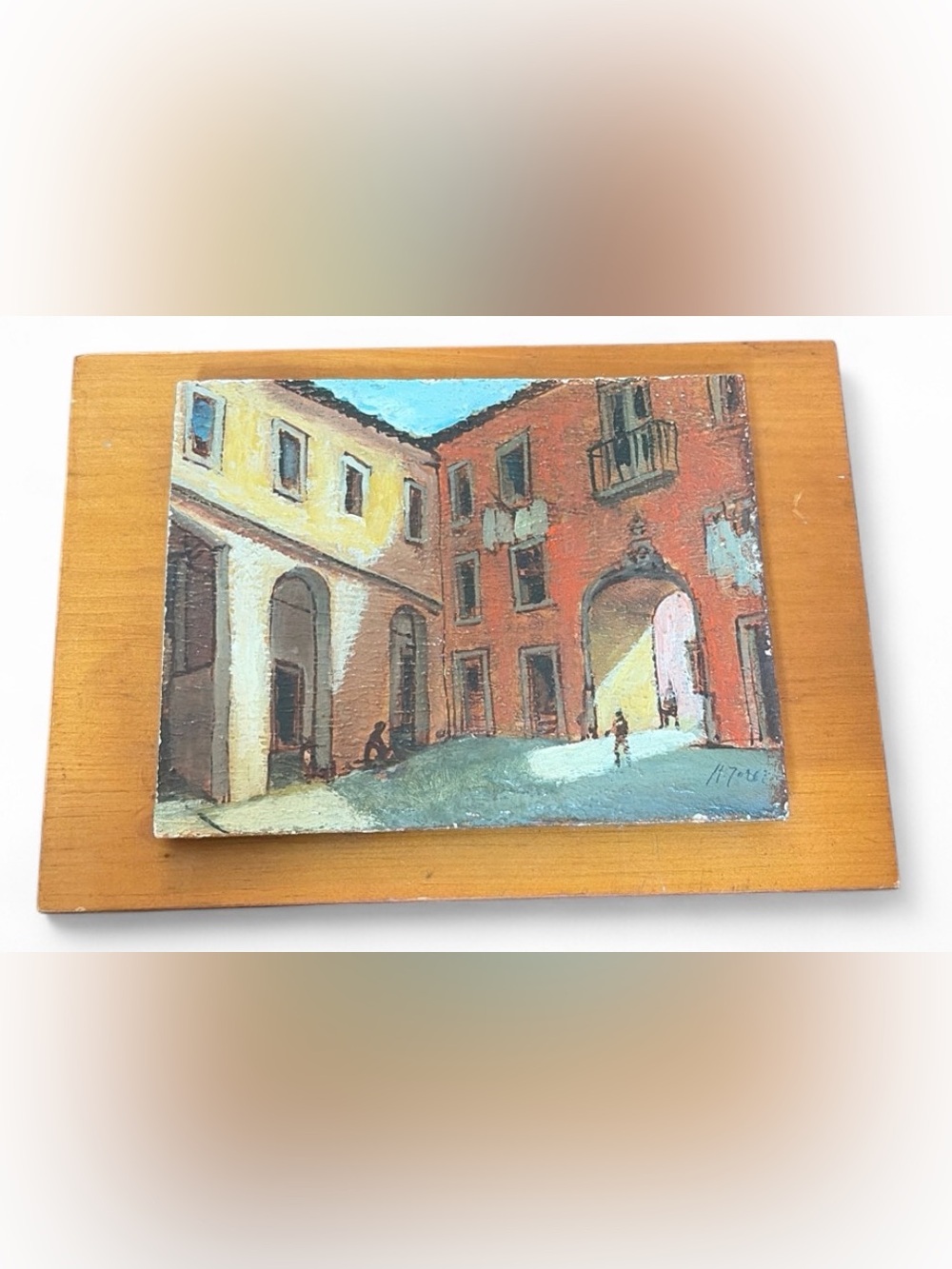Vintage Artist Signed Landscape Alleyway Textured Architectural Painting Art
